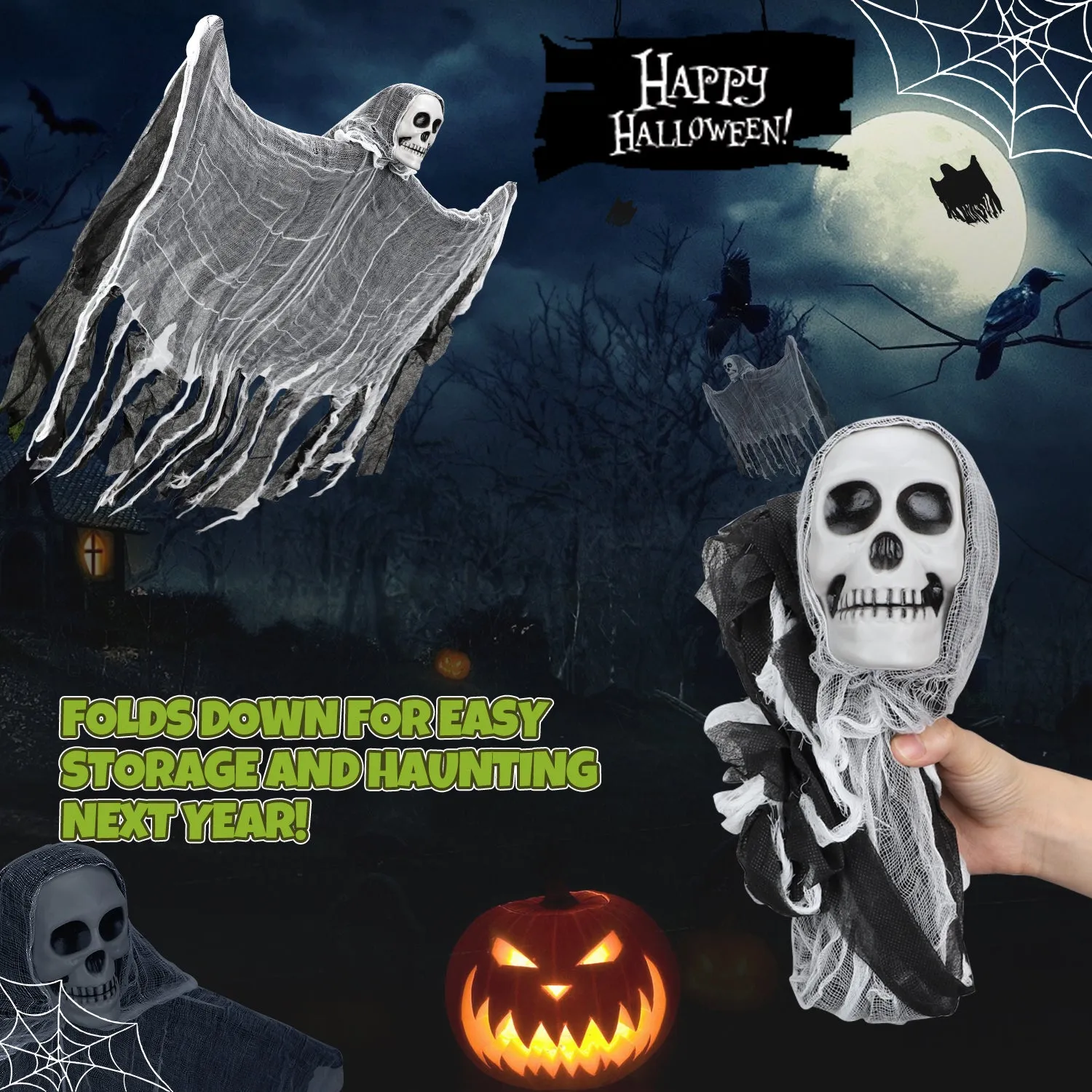 3 Pcs Hanging Skeleton Halloween Decorations