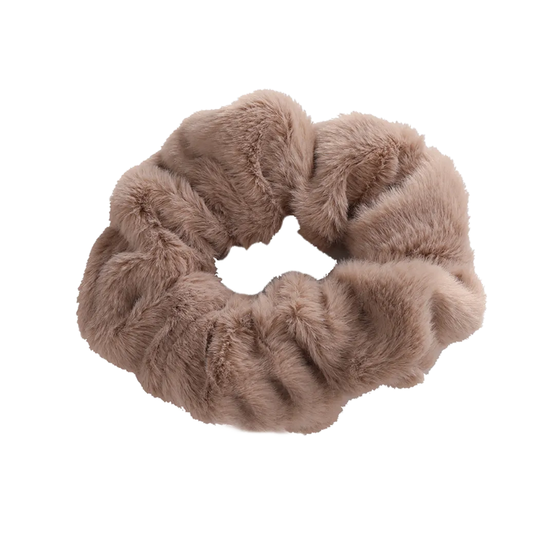 Beige Silky Soft Fluff Scrunchy