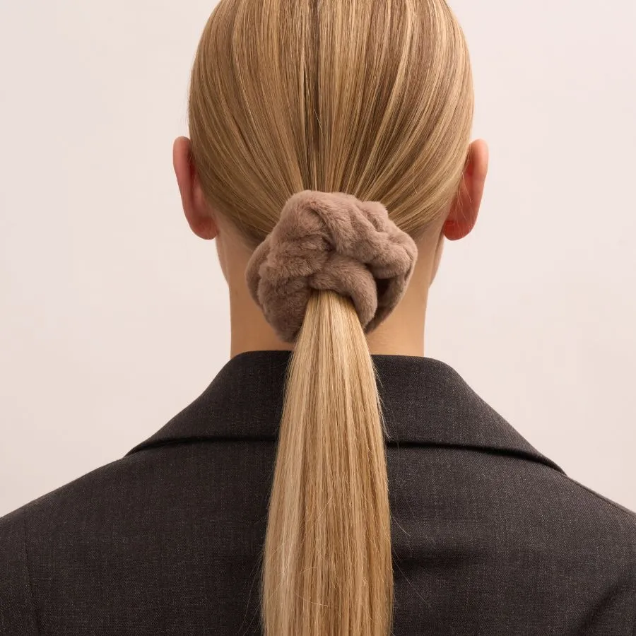 Beige Silky Soft Fluff Scrunchy