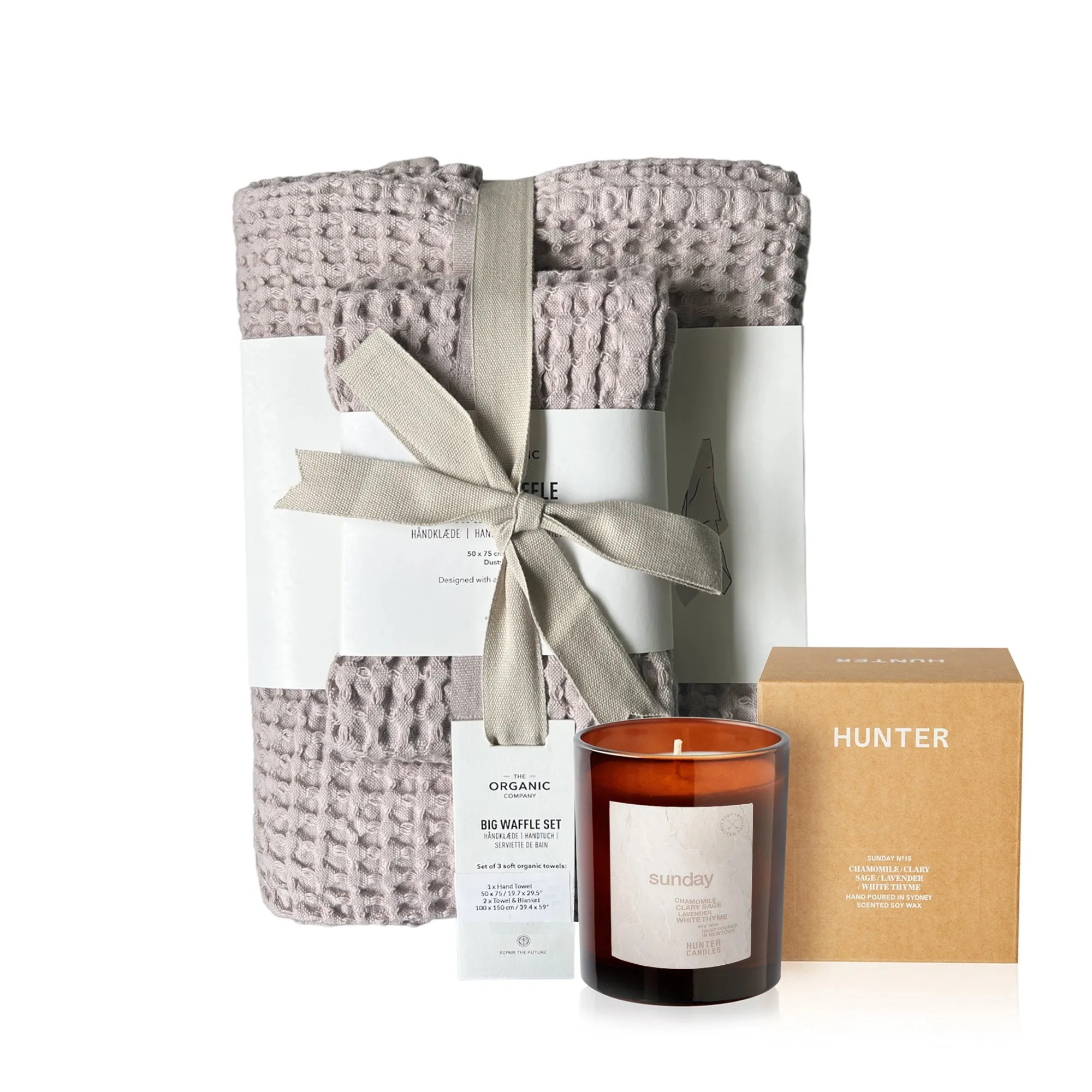 Big Waffle Towels & Candle Gift Set