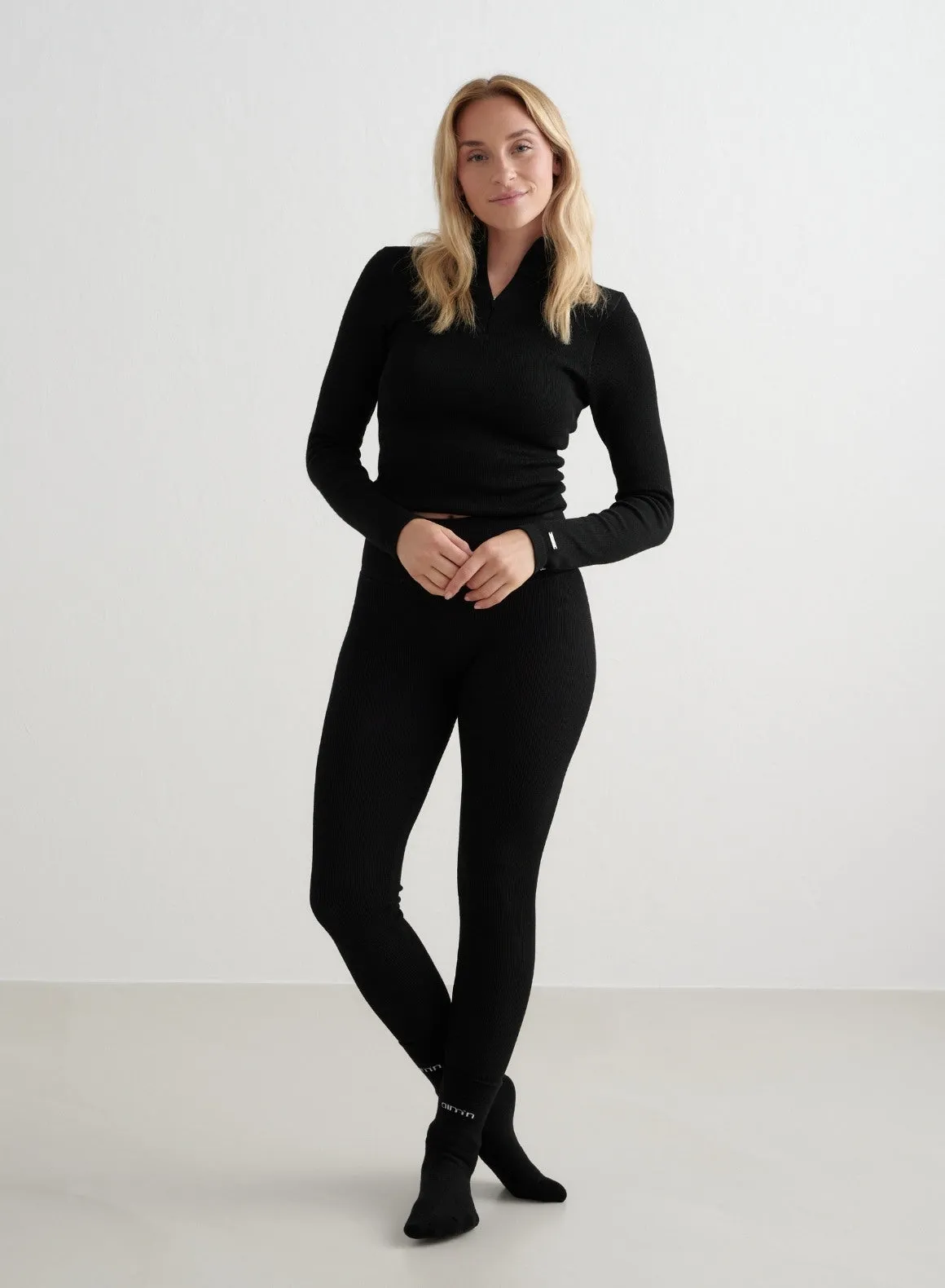 Black Ribbed Wool Leggings