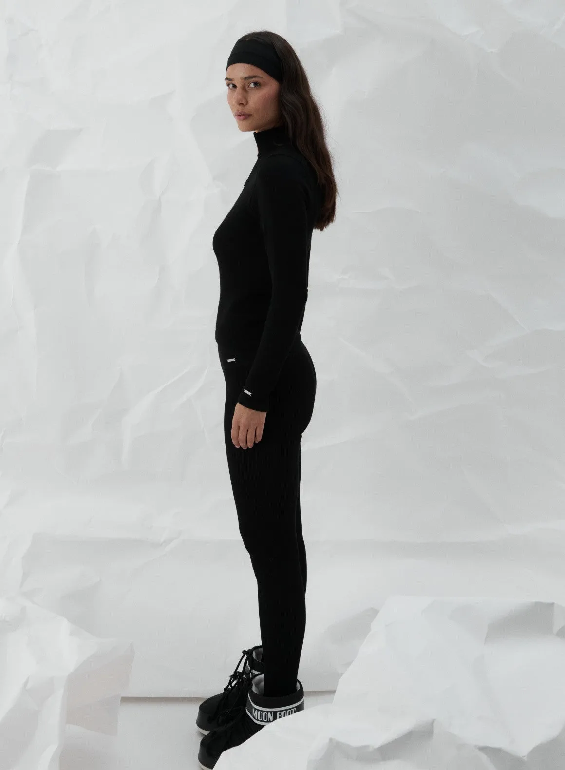 Black Ribbed Wool Leggings