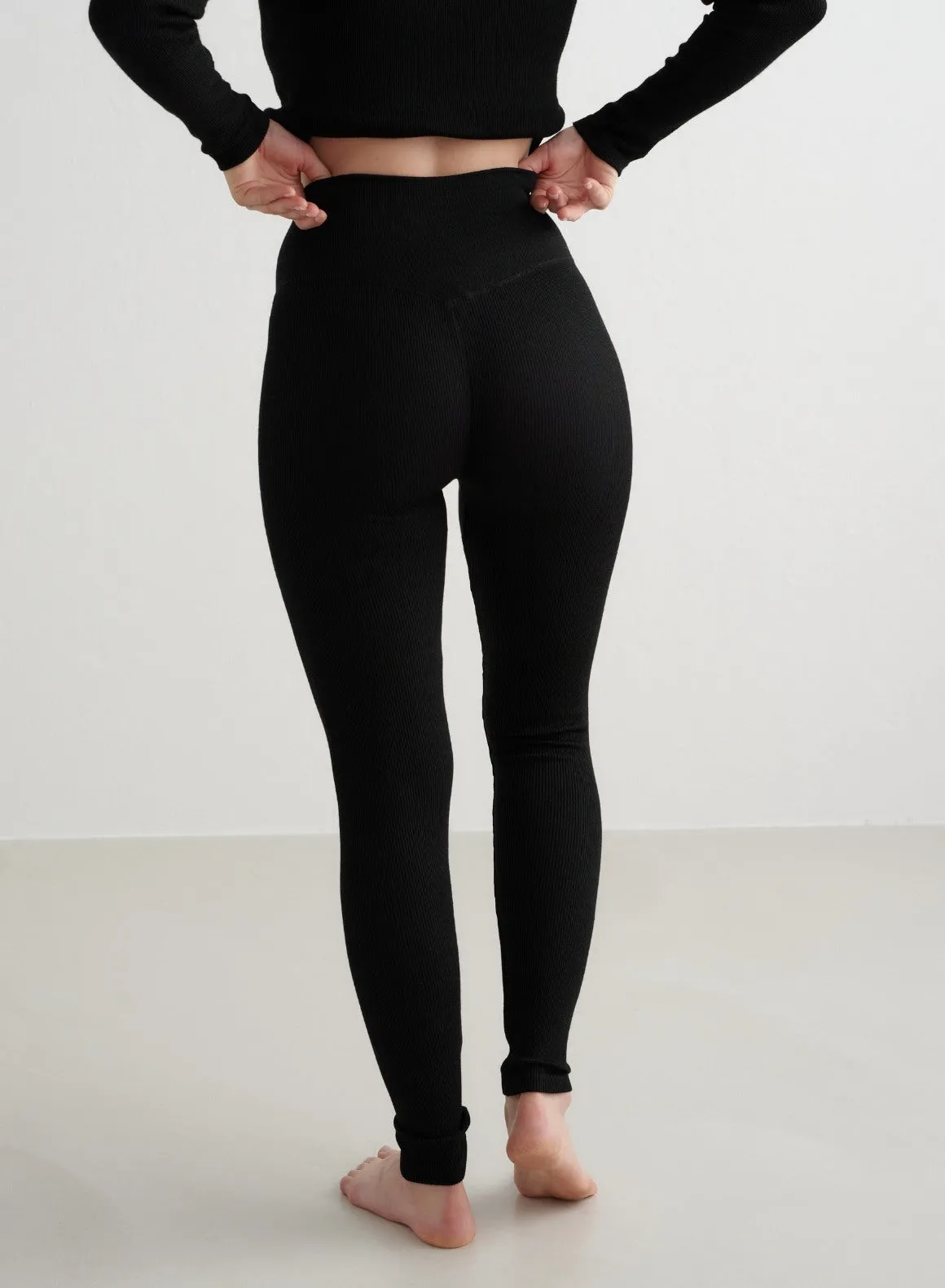 Black Ribbed Wool Leggings