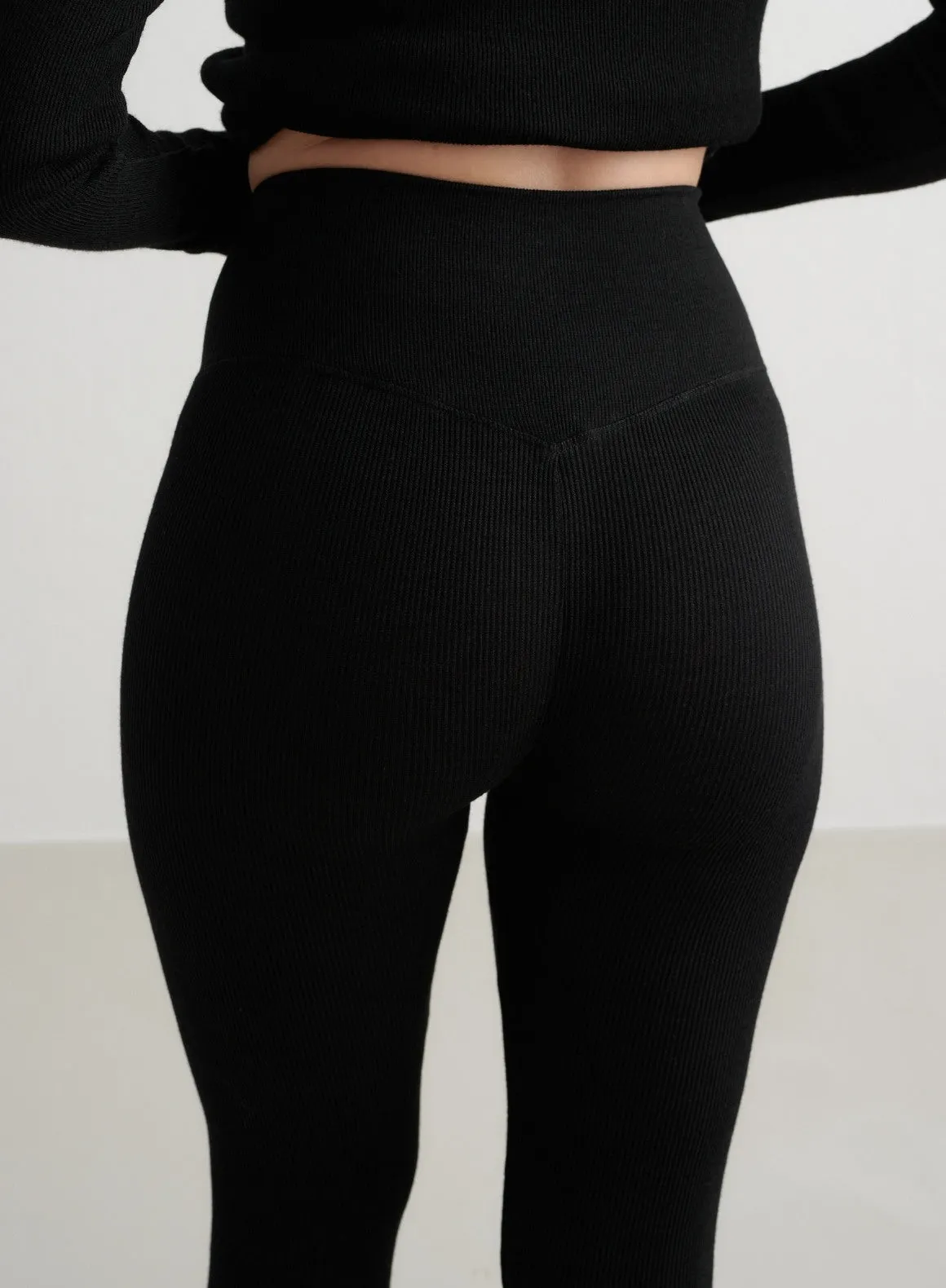 Black Ribbed Wool Leggings