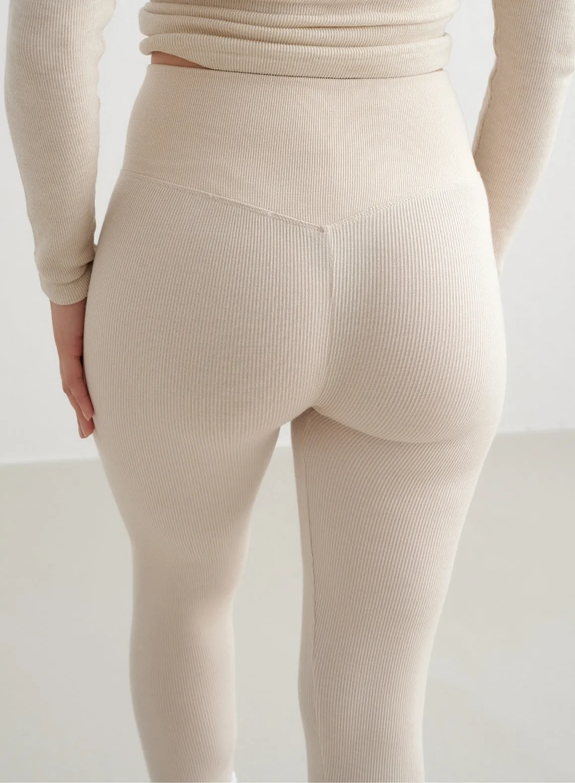 Café Au Lait Ribbed Wool Leggings