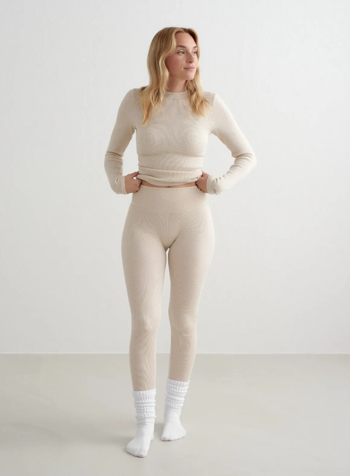 Café Au Lait Ribbed Wool Leggings