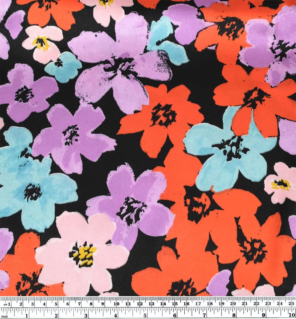 Candy Blossom Poly Satin - Black/Lavender/Ice Blue