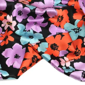 Candy Blossom Poly Satin - Black/Lavender/Ice Blue