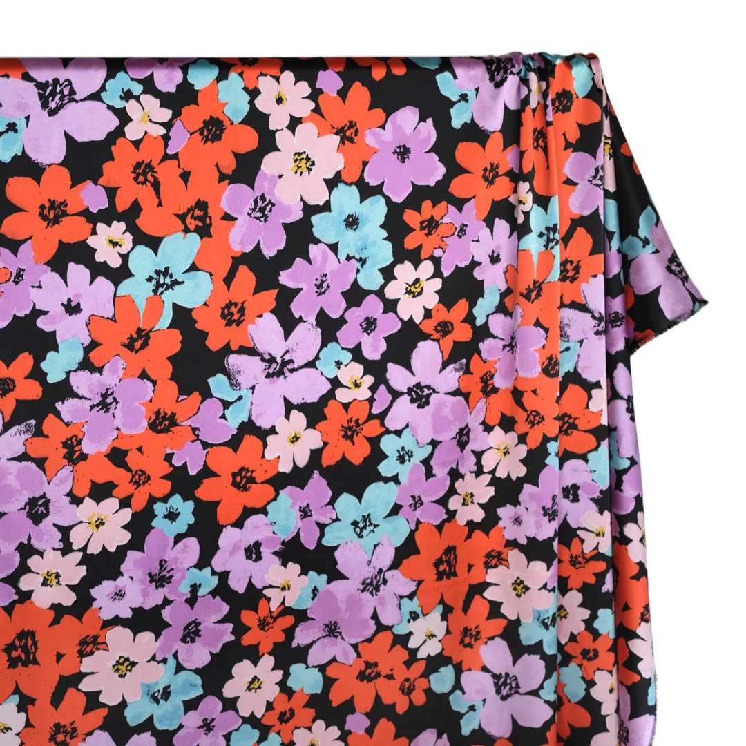 Candy Blossom Poly Satin - Black/Lavender/Ice Blue