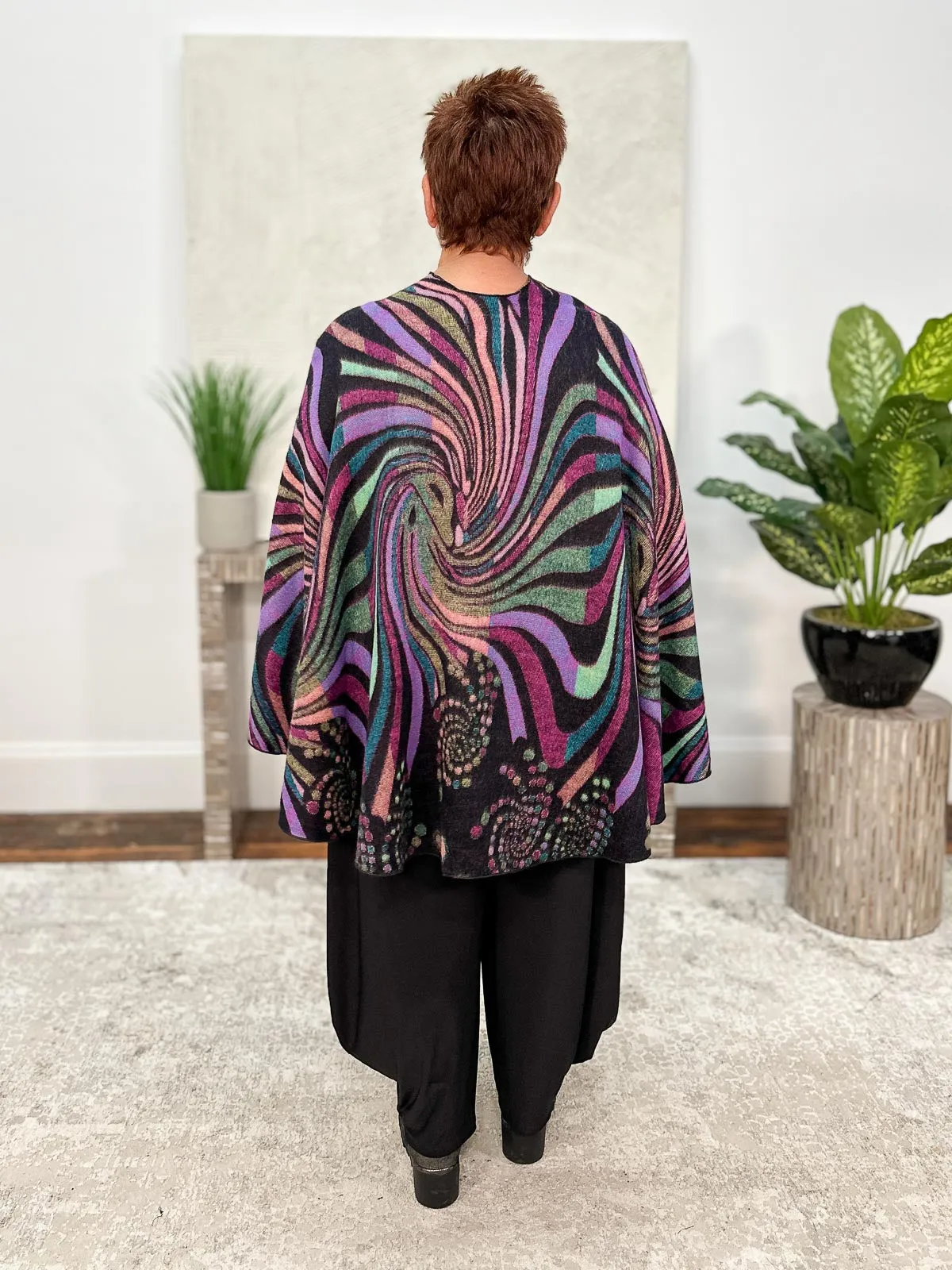 Cashmere Reversible Buckle Shawl, Swirls Black Multi