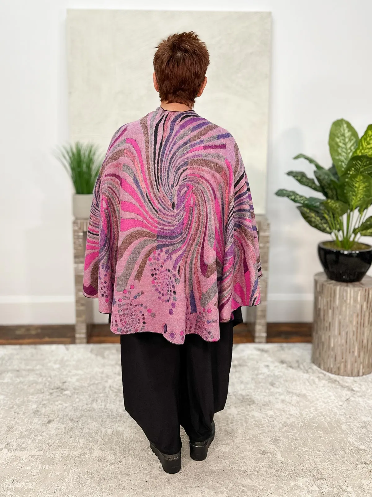 Cashmere Reversible Buckle Shawl, Swirls Black Multi