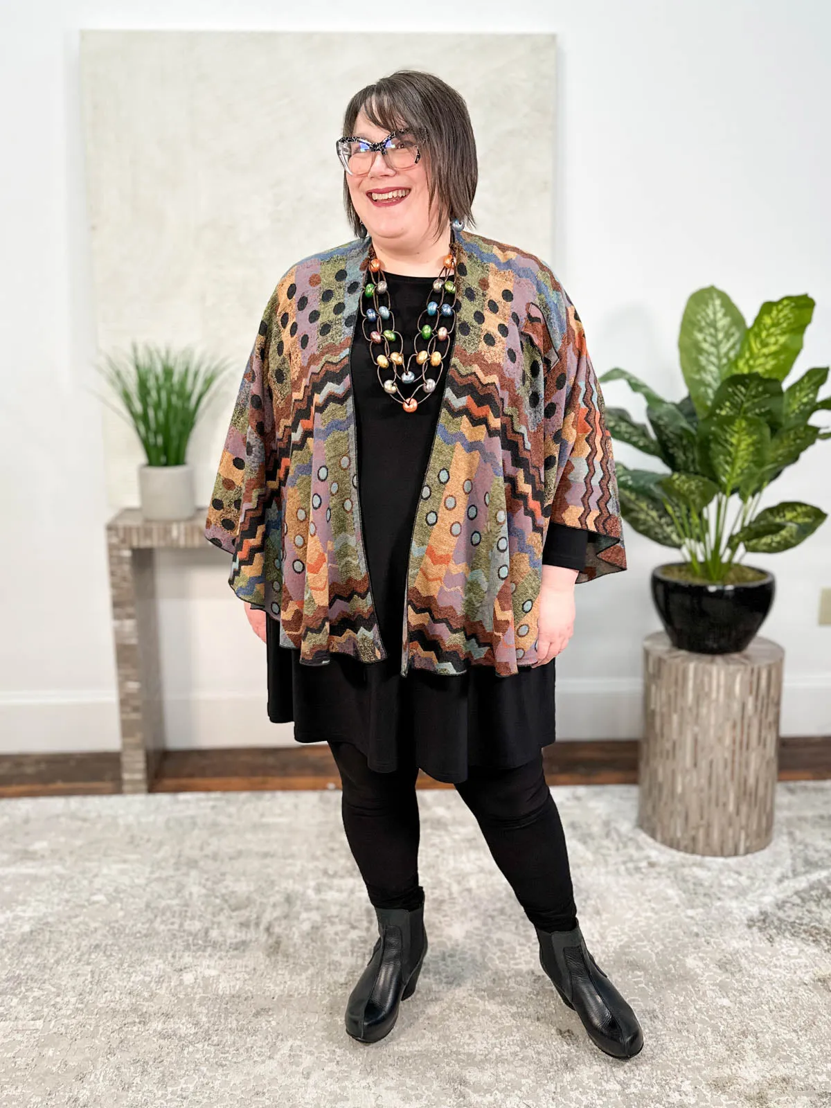 Cashmere Reversible Buckle Shawl, Zig Zag Dots Rust Multi