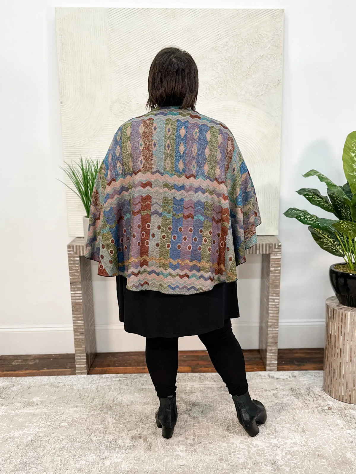 Cashmere Reversible Buckle Shawl, Zig Zag Dots Rust Multi