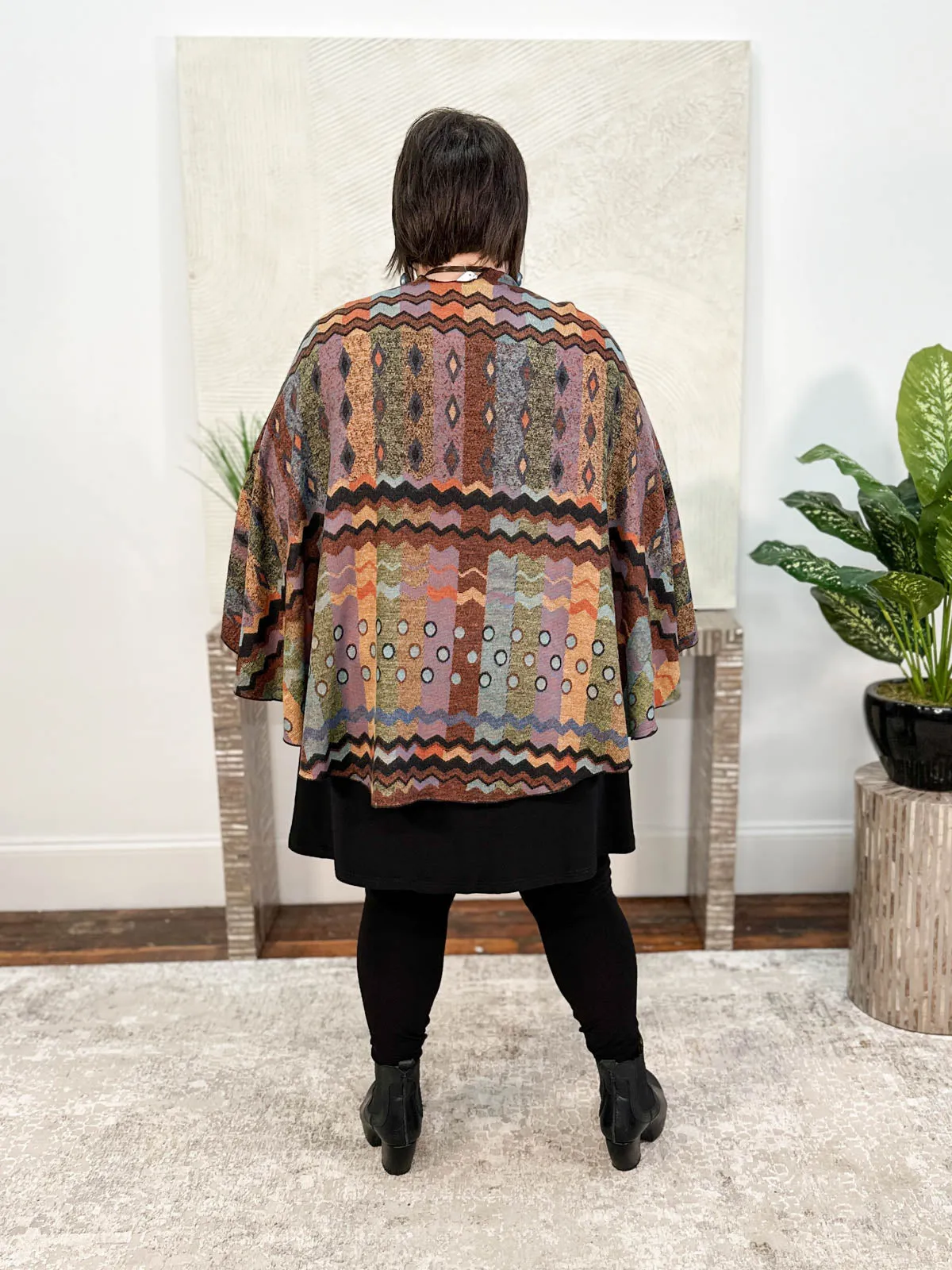 Cashmere Reversible Buckle Shawl, Zig Zag Dots Rust Multi