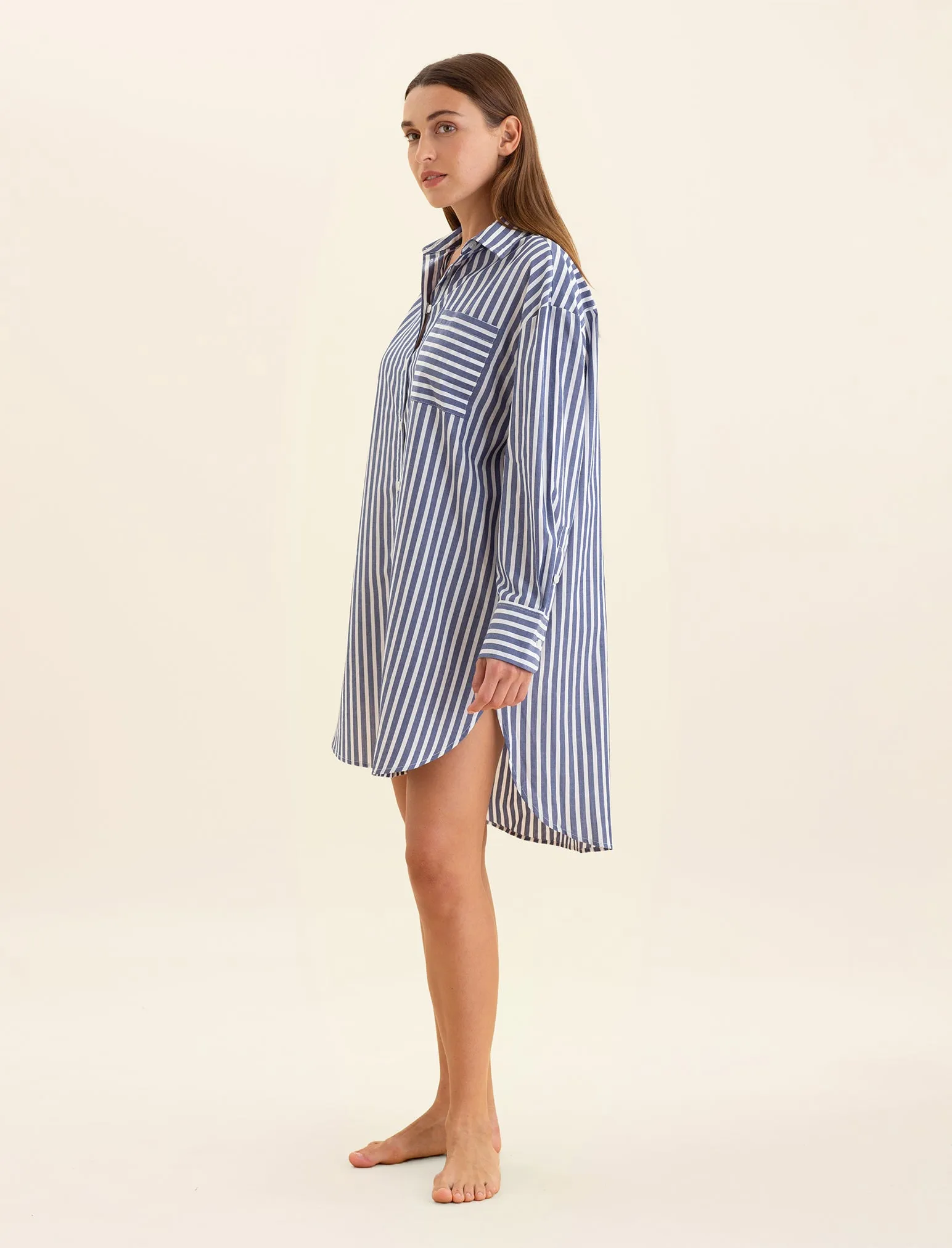 Cotton Stripe Shirting Nightshirt