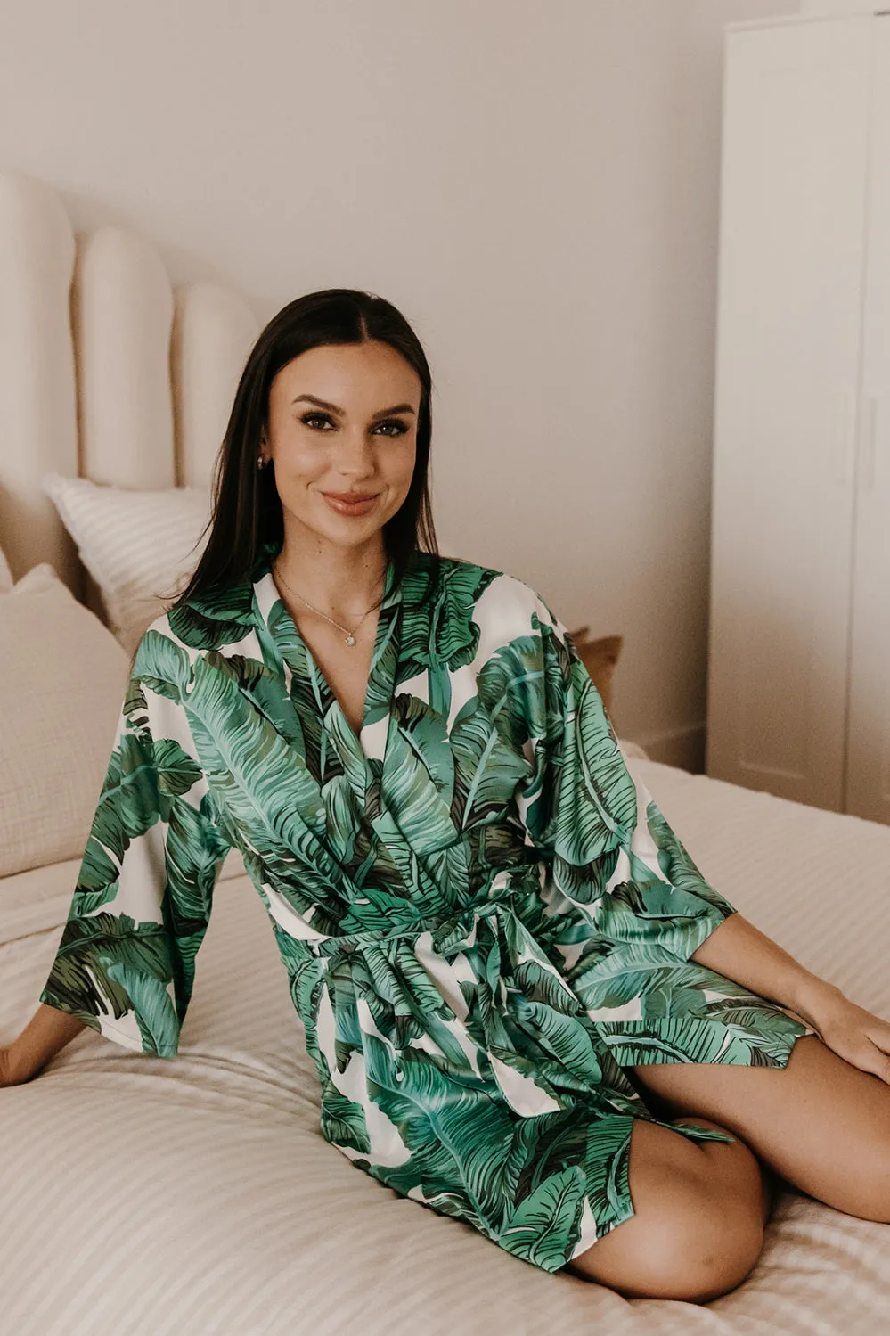 Green Banana Leaf Satin Robe