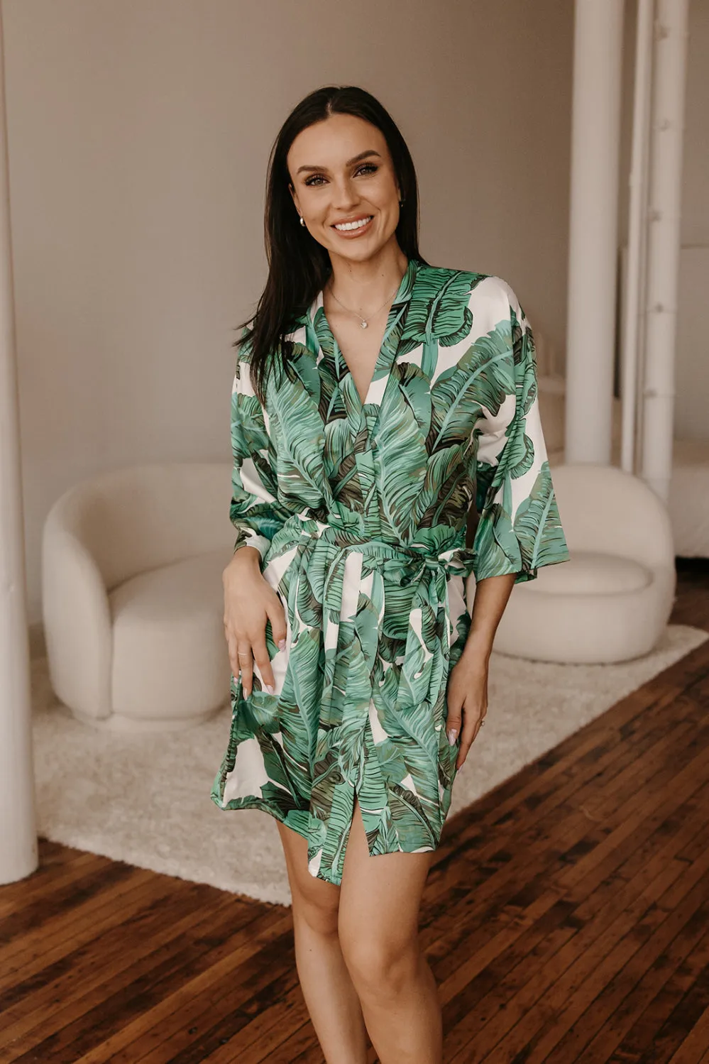 Green Banana Leaf Satin Robe
