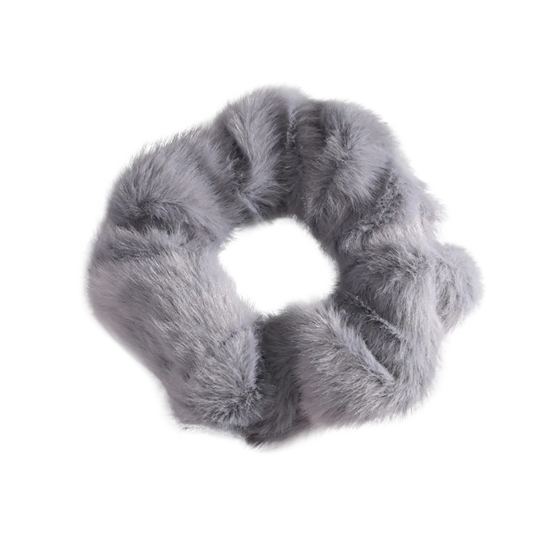Grey Silky Soft Fluff Scrunchy
