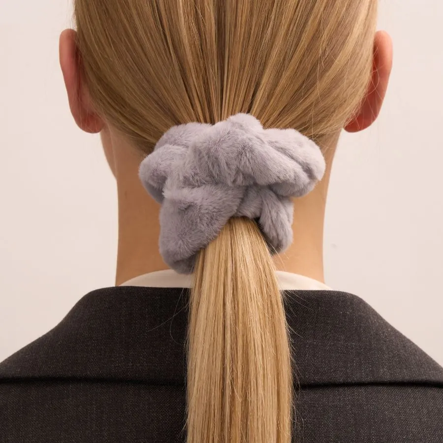 Grey Silky Soft Fluff Scrunchy