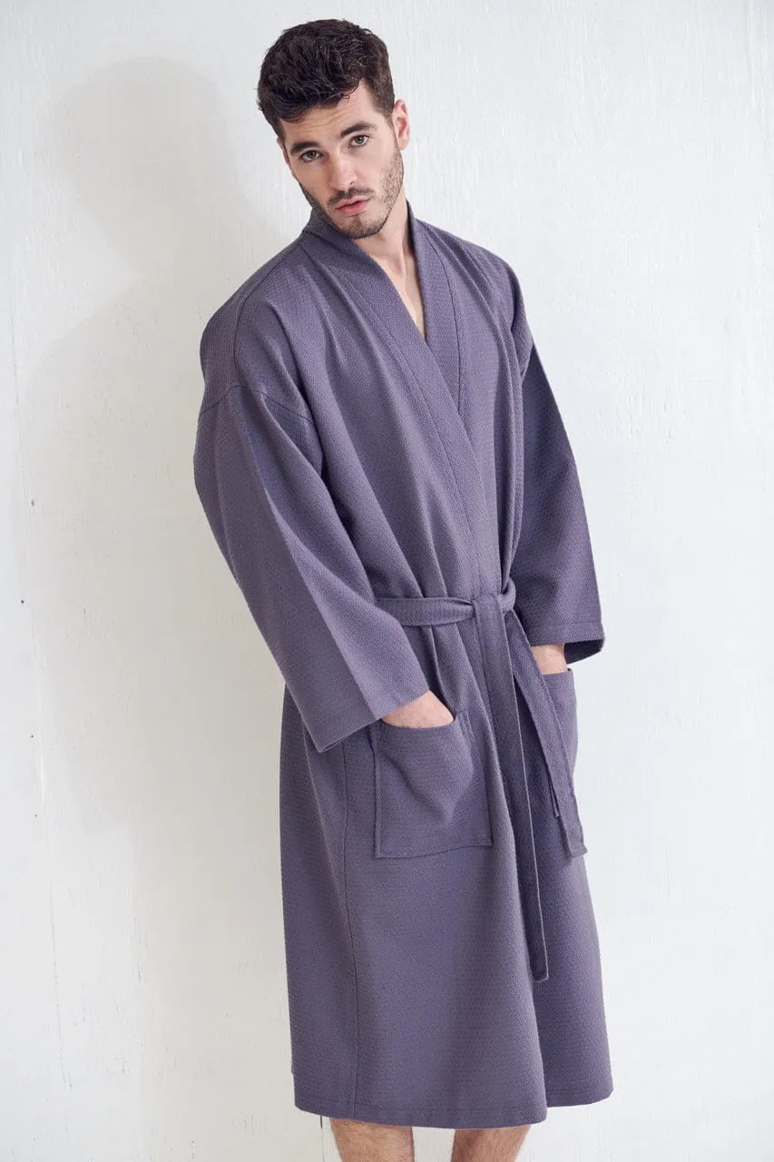 Men's Spa Cotton Turkish Bathrobe, Luxury & Absorbent, Breathable & Softness, (Gray)