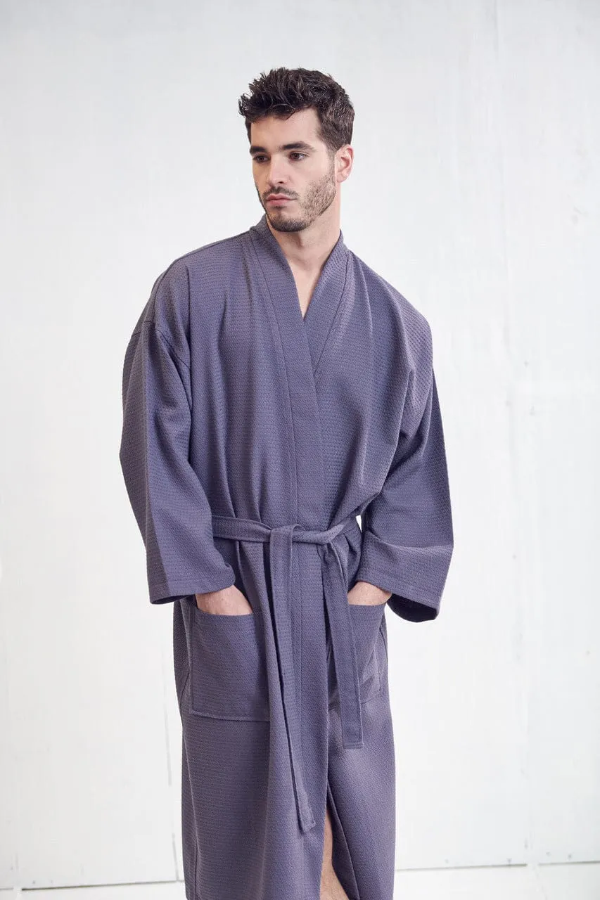 Men's Spa Cotton Turkish Bathrobe, Luxury & Absorbent, Breathable & Softness, (Gray)