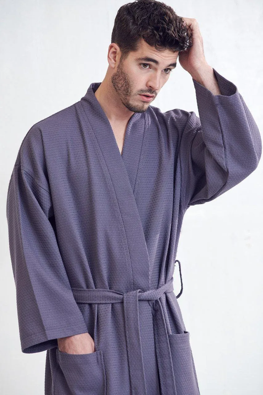 Men's Spa Cotton Turkish Bathrobe, Luxury & Absorbent, Breathable & Softness, (Gray)