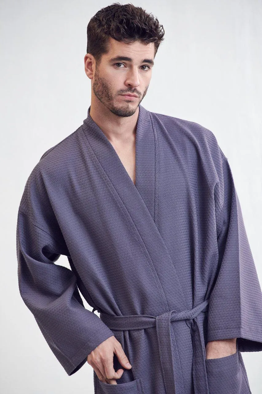 Men's Spa Cotton Turkish Bathrobe, Luxury & Absorbent, Breathable & Softness, (Gray)