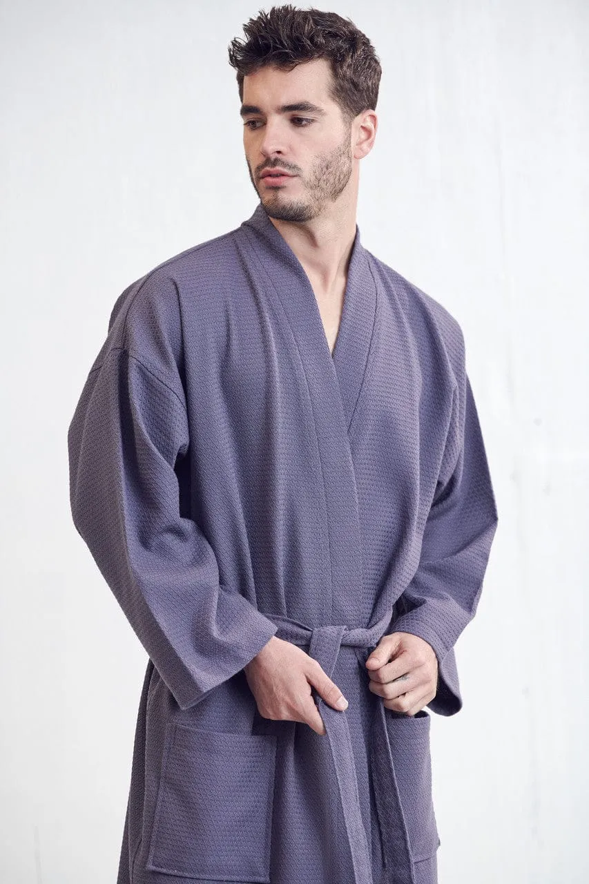Men's Spa Cotton Turkish Bathrobe, Luxury & Absorbent, Breathable & Softness, (Gray)
