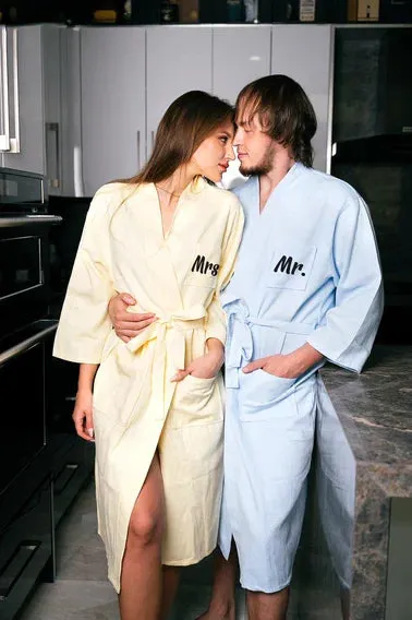 Mr and Mrs Custom Waffled Cotton Long Bathrobes for Anniversary Gift - Vinyl