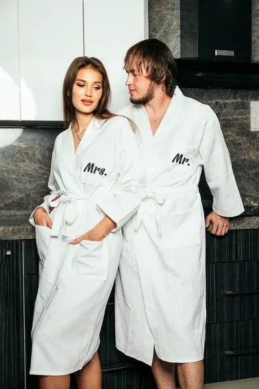 Mr and Mrs Custom Waffled Cotton Long Bathrobes for Anniversary Gift - Vinyl
