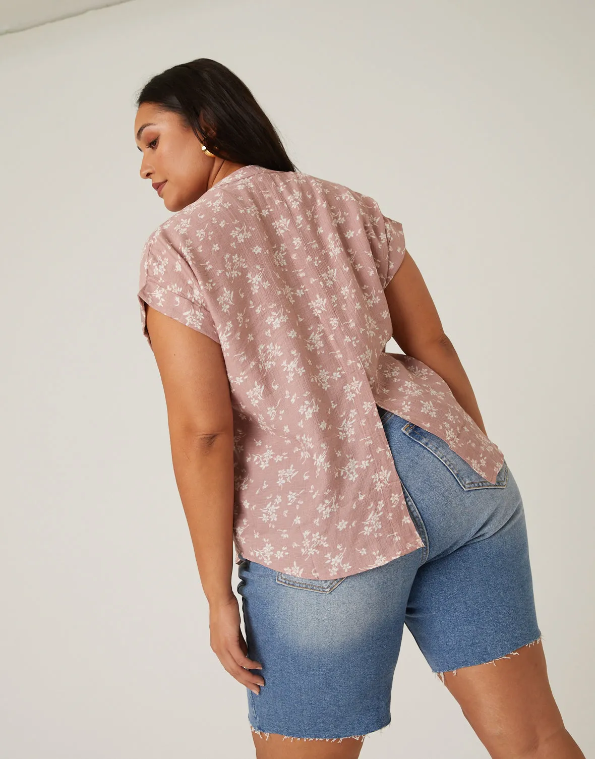 Plus Size Woven Floral Blouse