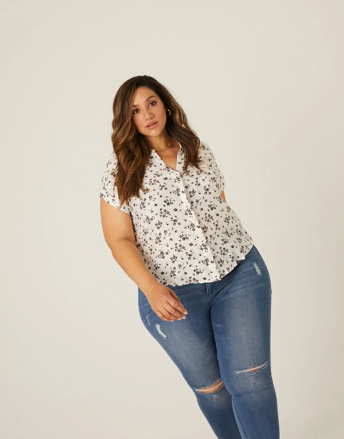 Plus Size Woven Floral Blouse