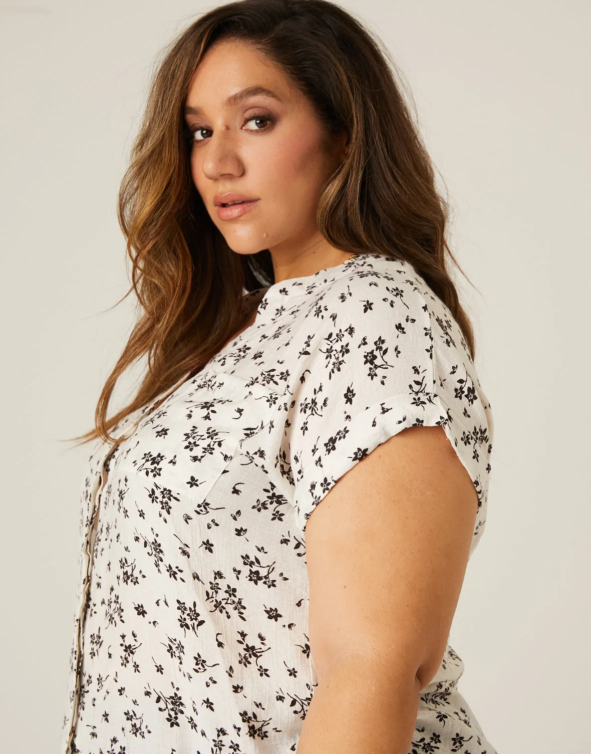 Plus Size Woven Floral Blouse