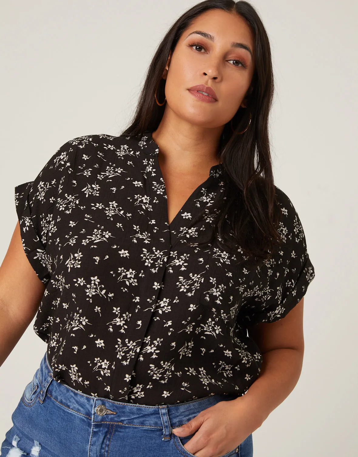 Plus Size Woven Floral Blouse