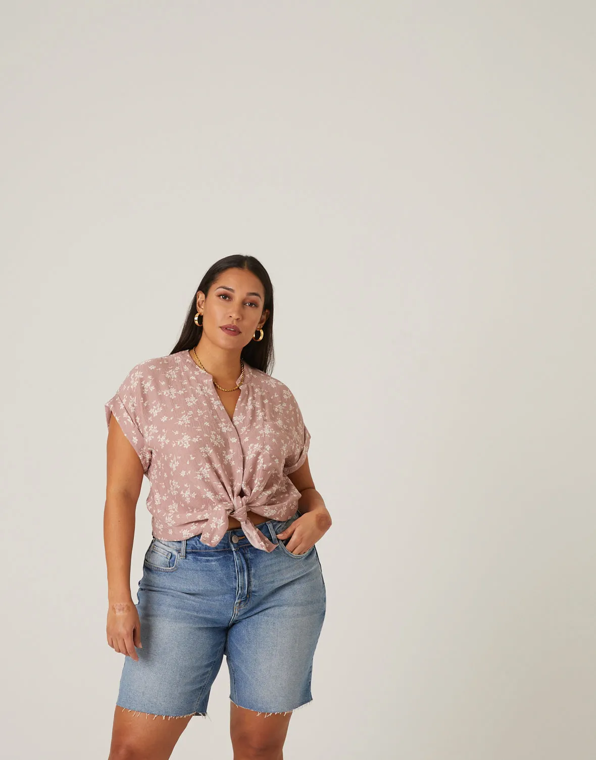 Plus Size Woven Floral Blouse