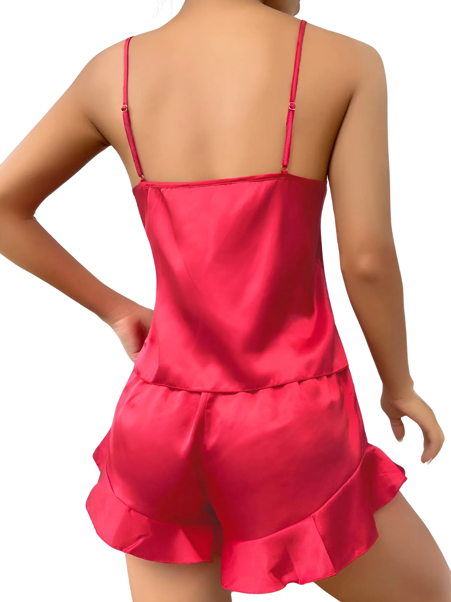 Satin Pajama Set Long Sleeve Belted Robe   Cami Top And Shorts Women's Sleepwear