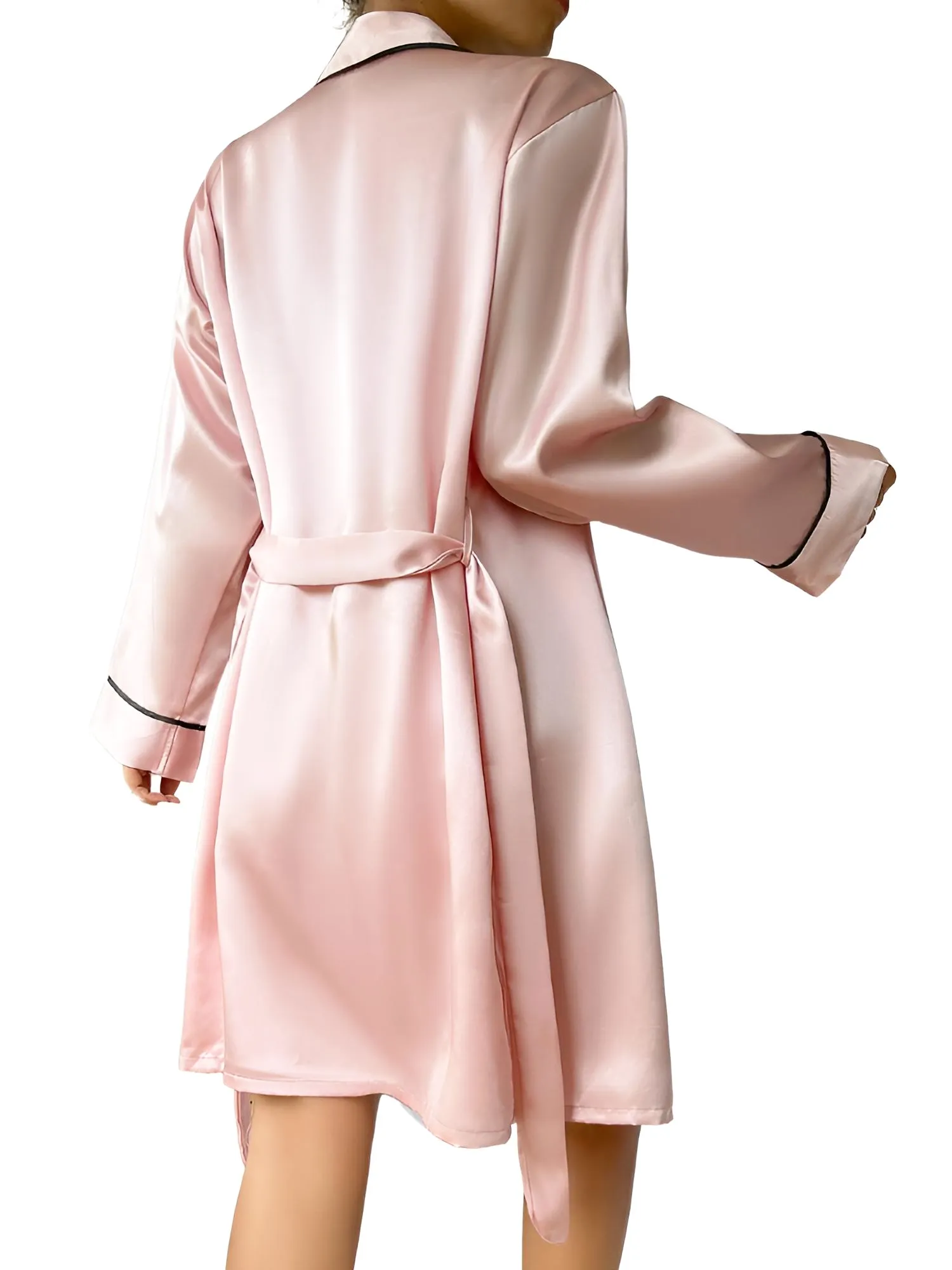 Satin Pajama Set Long Sleeve Belted Robe   Cami Top And Shorts Women's Sleepwear