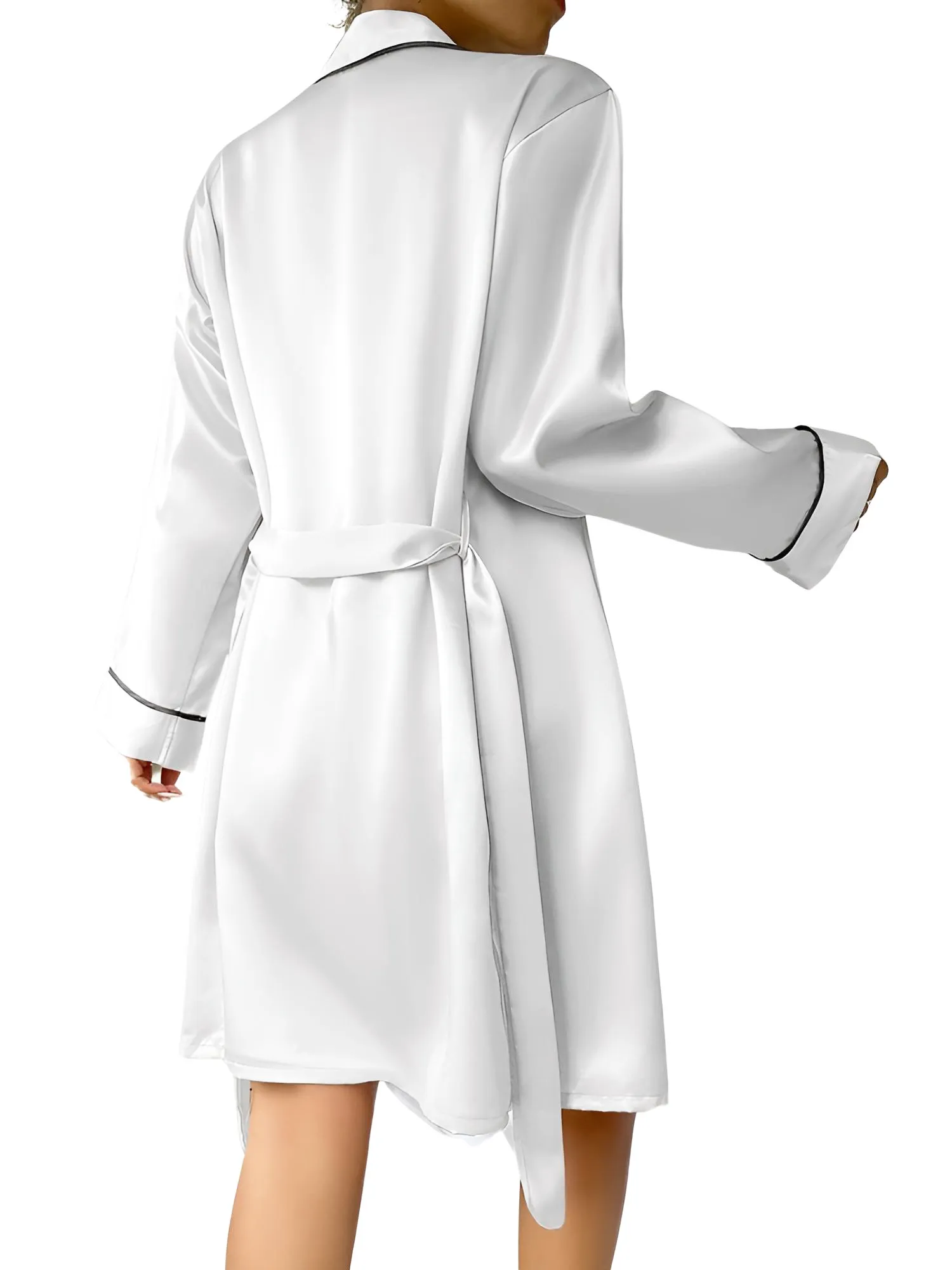 Satin Pajama Set Long Sleeve Belted Robe   Cami Top And Shorts Women's Sleepwear