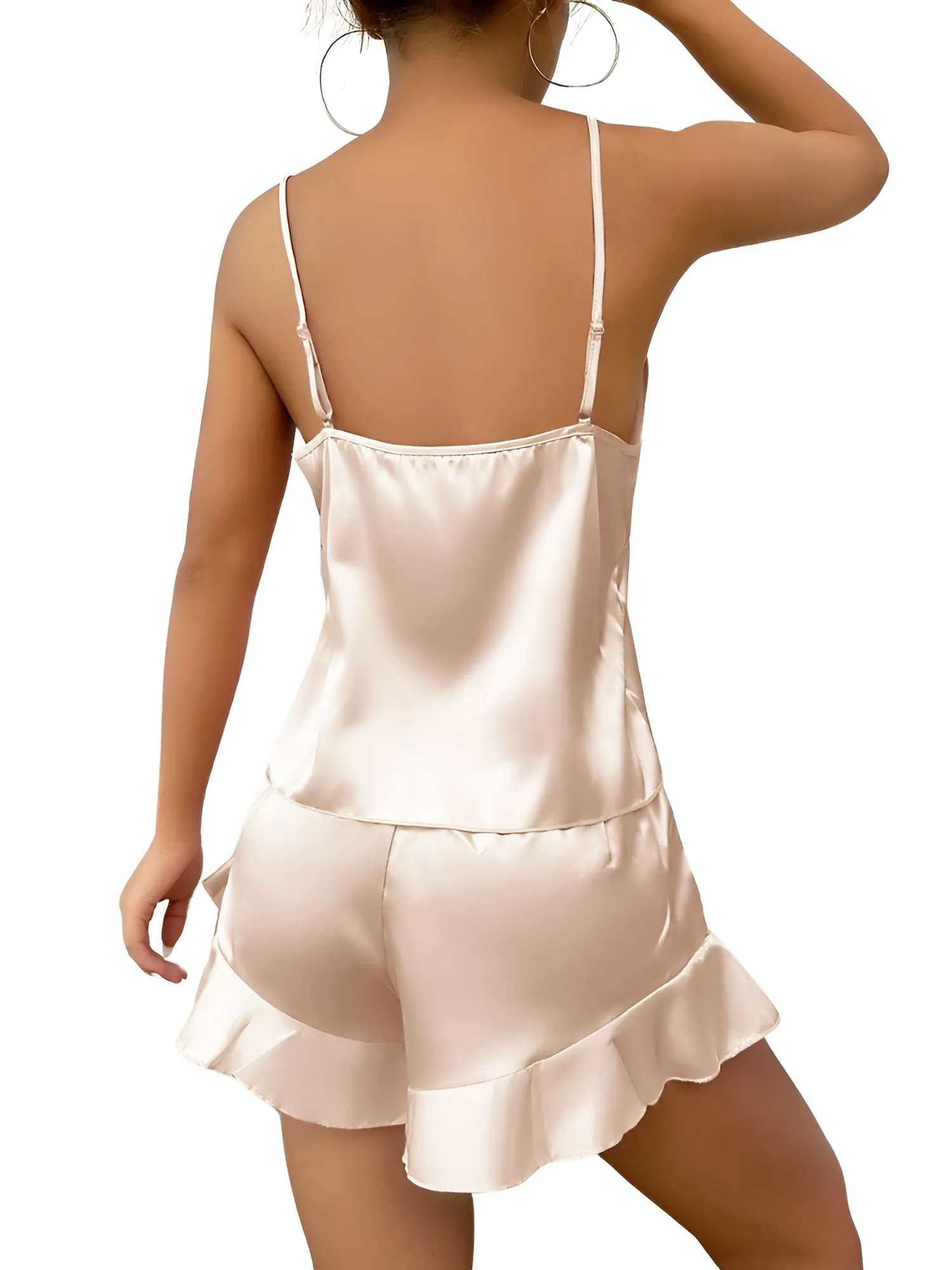 Satin Pajama Set Long Sleeve Belted Robe   Cami Top And Shorts Women's Sleepwear