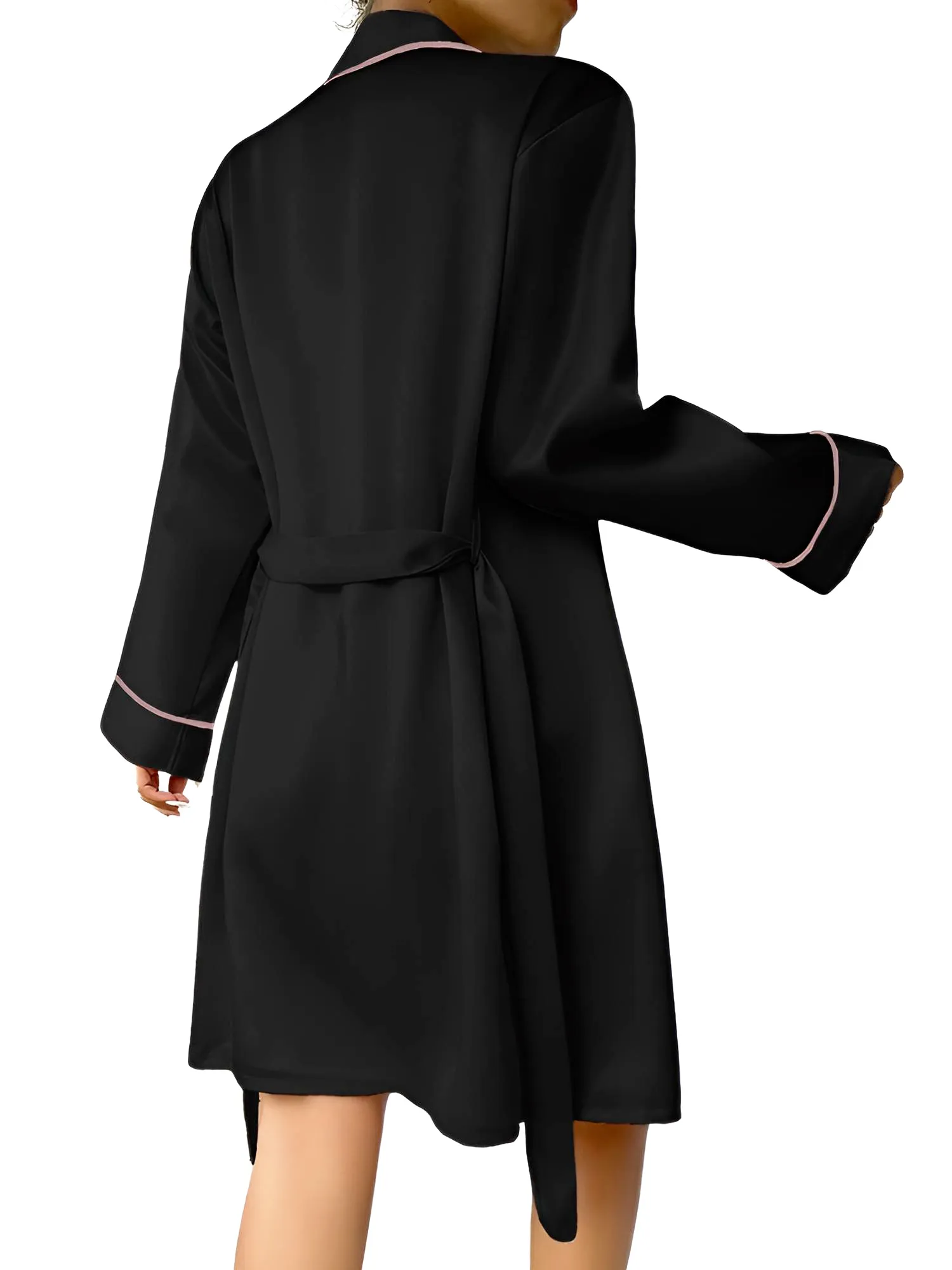 Satin Pajama Set Long Sleeve Belted Robe   Cami Top And Shorts Women's Sleepwear