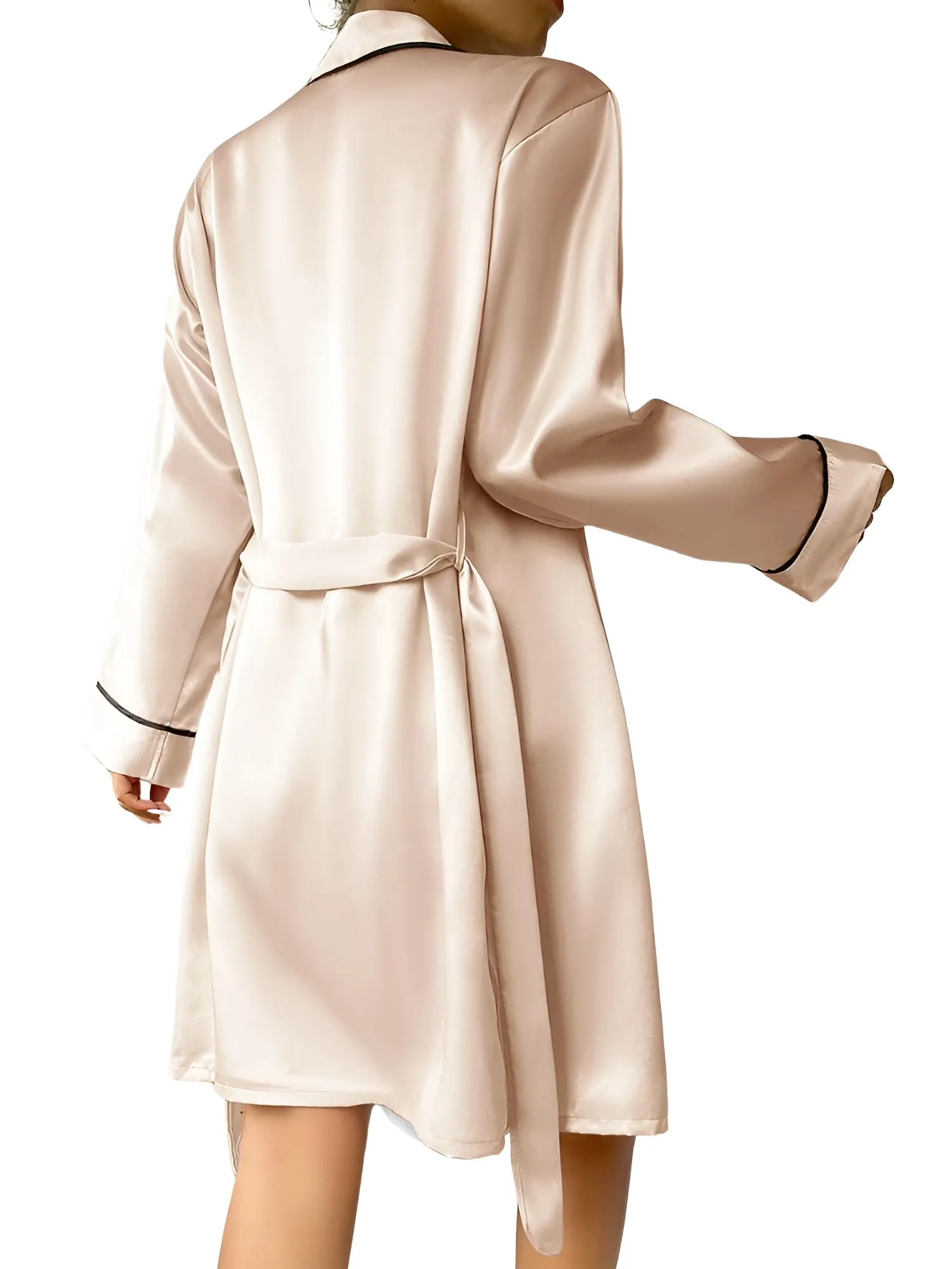 Satin Pajama Set Long Sleeve Belted Robe   Cami Top And Shorts Women's Sleepwear