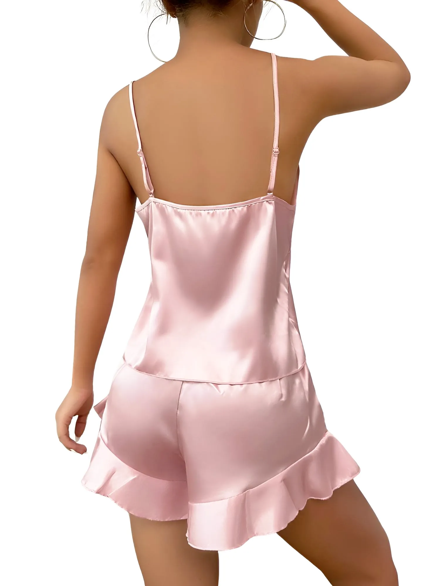 Satin Pajama Set Long Sleeve Belted Robe   Cami Top And Shorts Women's Sleepwear
