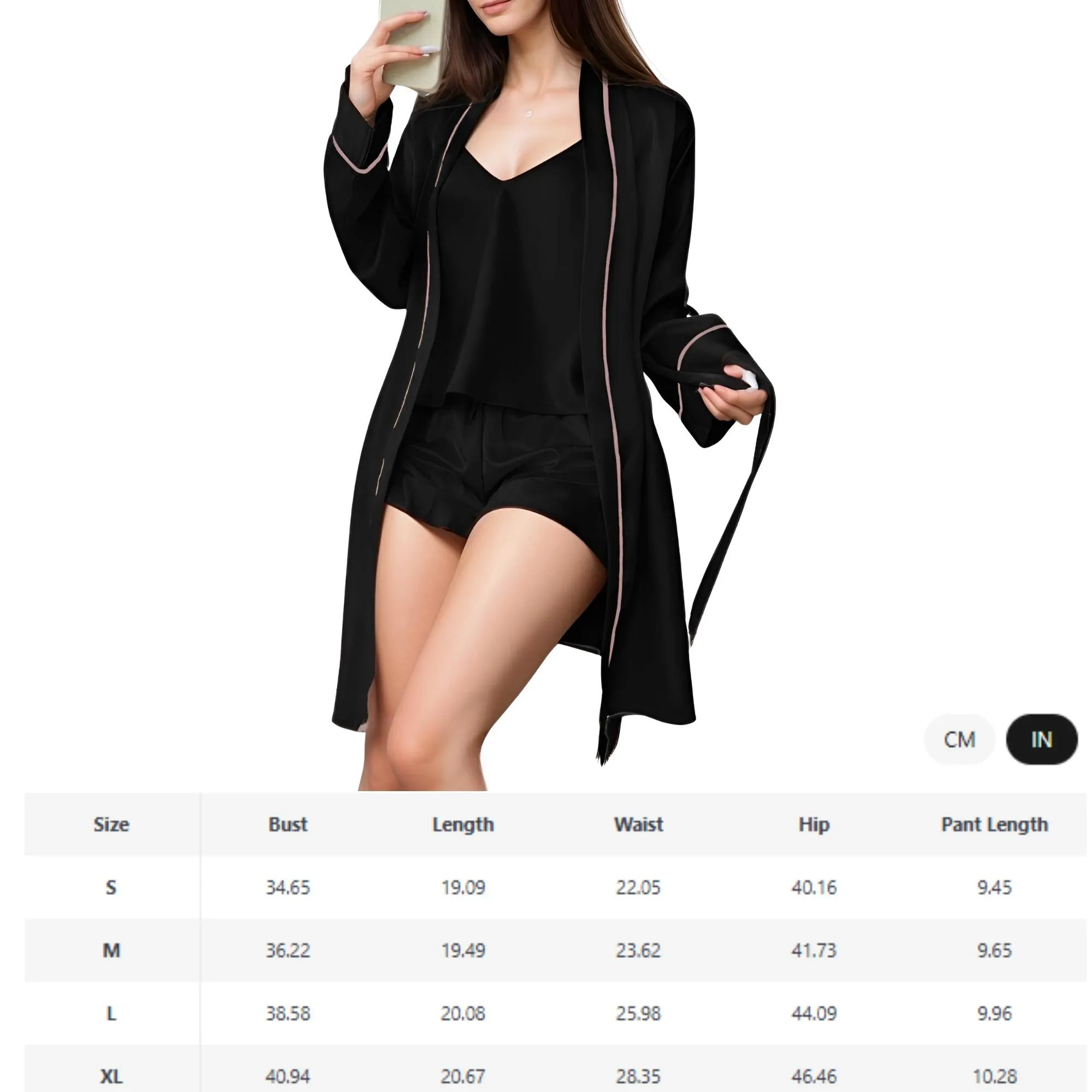 Satin Pajama Set Long Sleeve Belted Robe   Cami Top And Shorts Women's Sleepwear