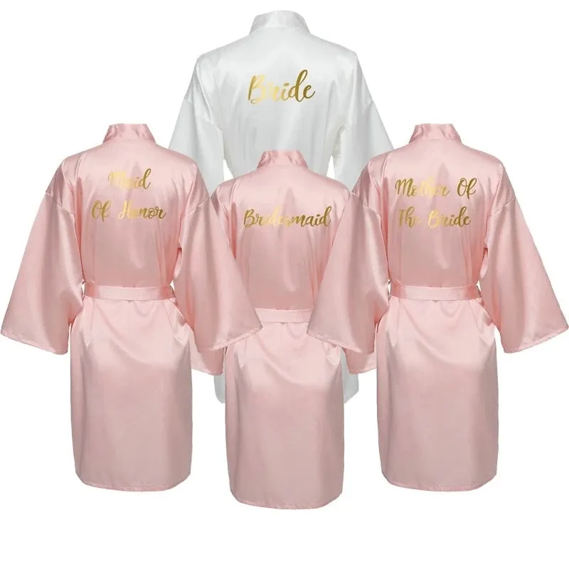 Satin Silk Bride Robe Wedding Robe Bride Bridesmaid Dressing Gown Bridesmaid White Robes Satin Gold Font Gown