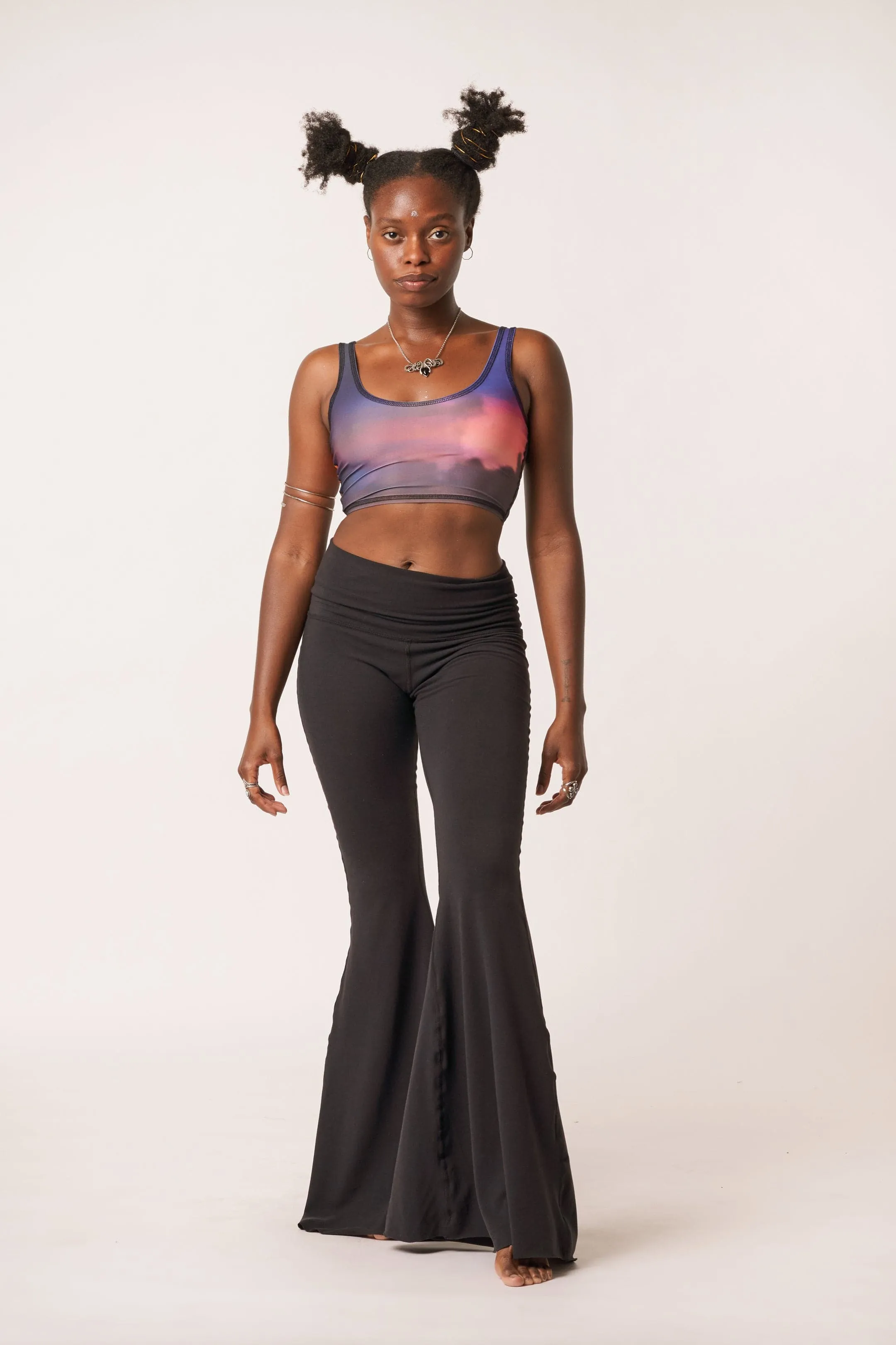 Solid Black Long Bell Bottom
