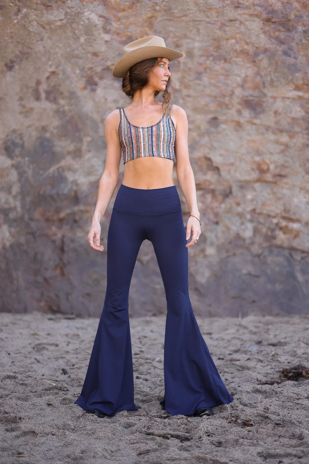 Solid Navy Laser Long Bell Bottom ♡