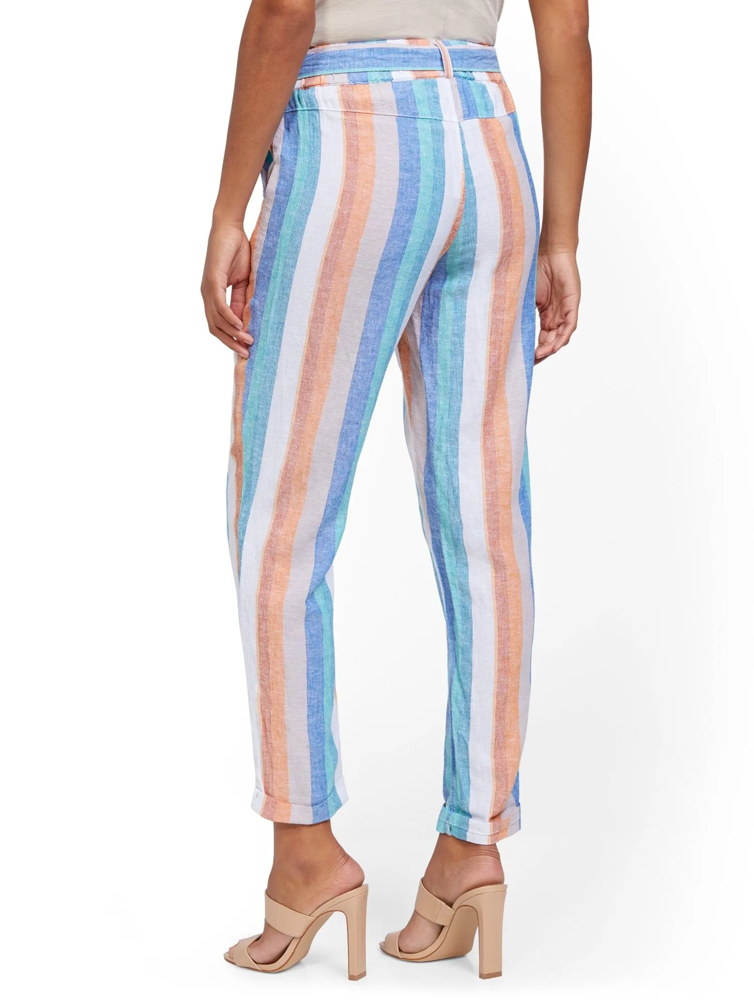 Stripe Linen Belted Boyfriend Pant