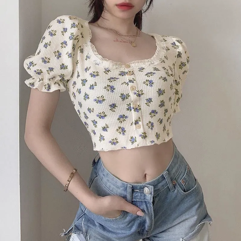 Vintage Floral Print Tops
