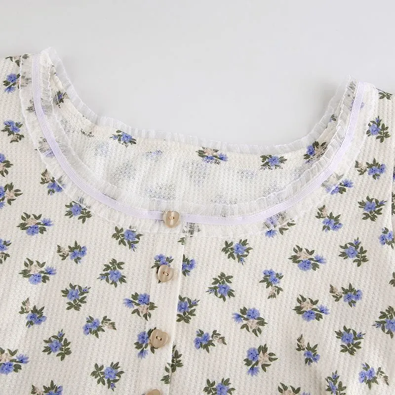 Vintage Floral Print Tops