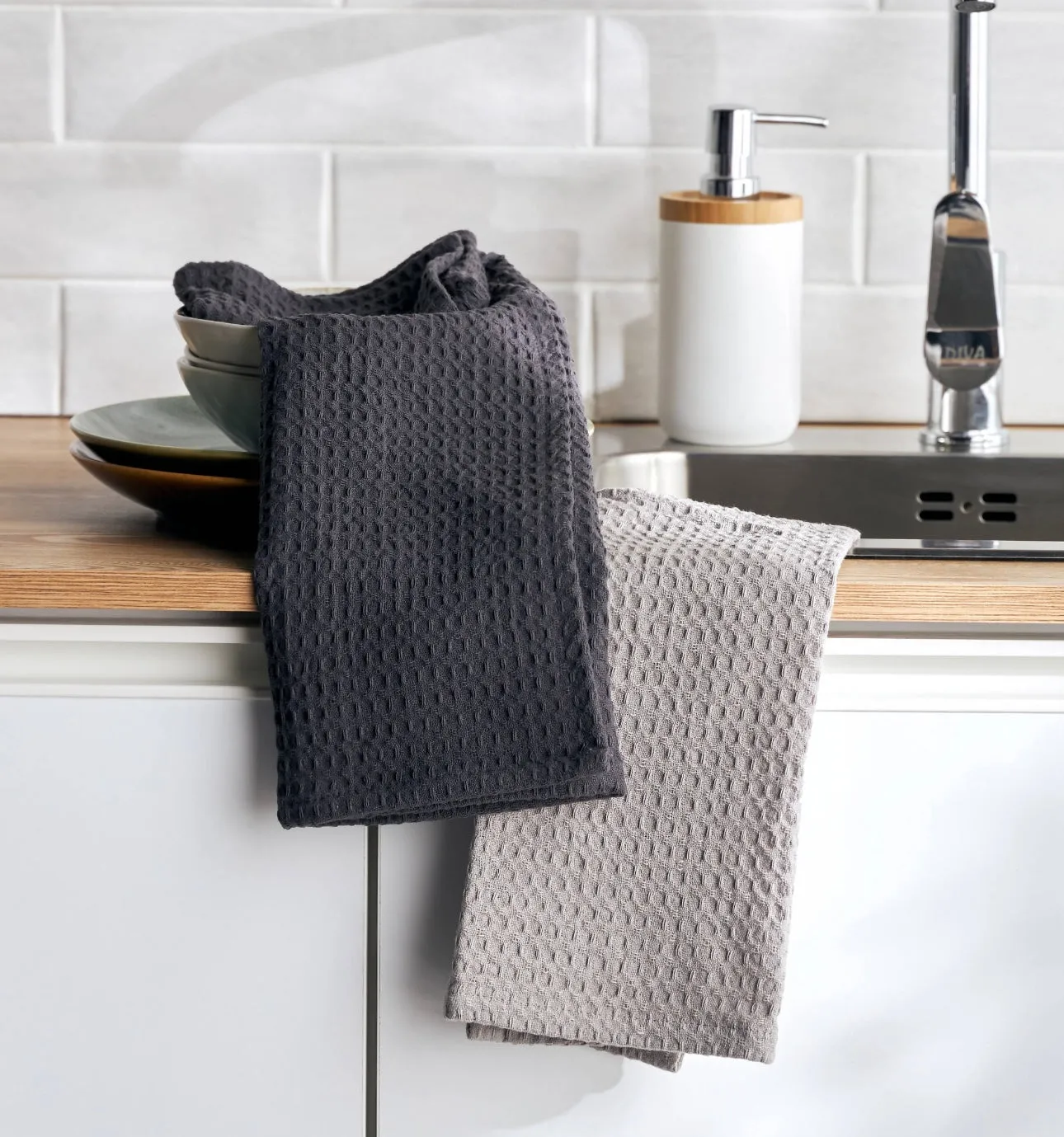 Washed Waffle 2 Pieces Kitchen  Towel Set